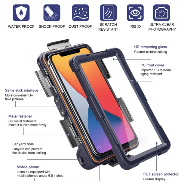 Inch Lanyard Underwater Swimming Phones Professional Diving Surfing Panasonic Snorkeling UrbanX Up Photo Video with for LCD Housing Waterproof Protective Case P66 all to [15m/50ft] And 6.9