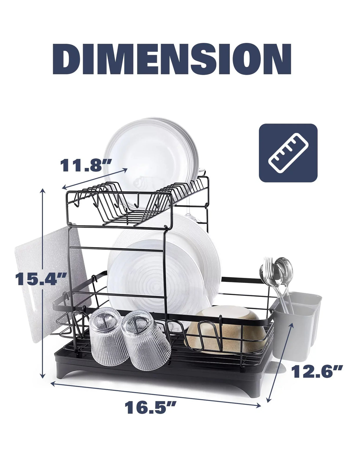 Kitchen Extra 2 Black Large Dish for Drying Tier Rack Counter,