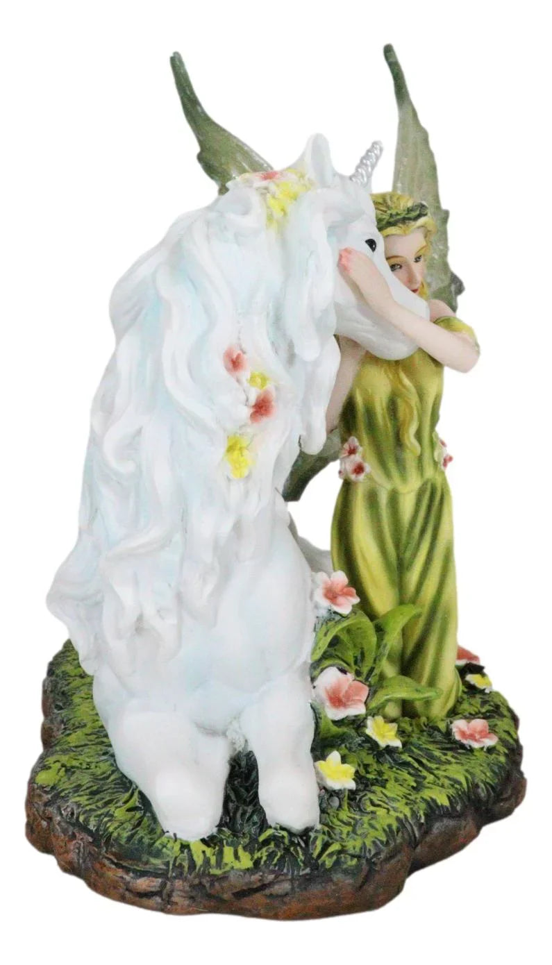 White Figurine Decor Gaia 7"L Rare Unicorn With Green Floral Statue Fairy Earth