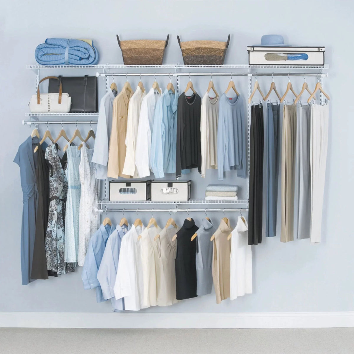 8 Custom to 4 (2 Rubbermaid Kit, Closet White Configurations Pack) Ft Organizer