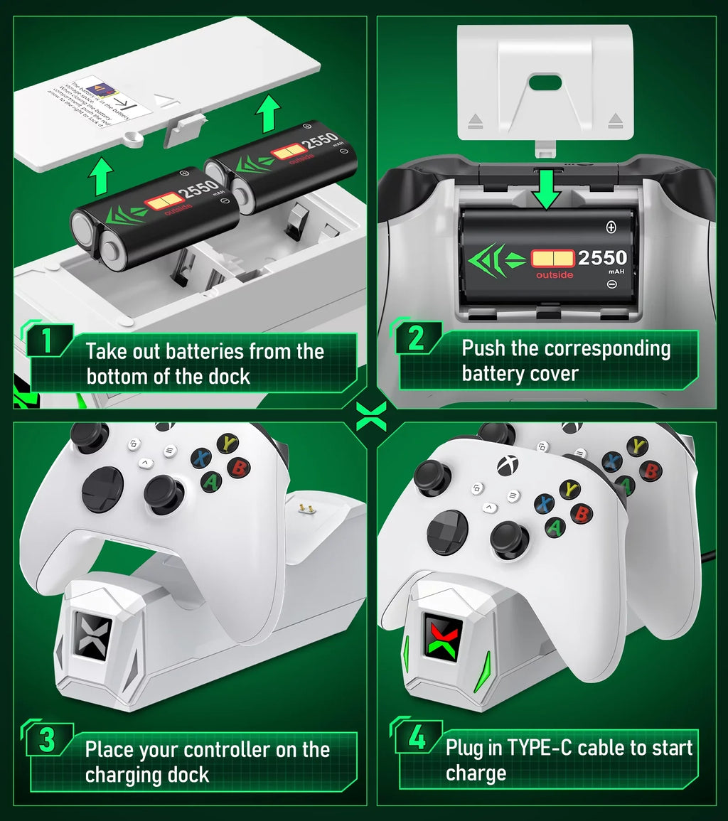 Accessories-White Controller 2x2550mAh Packs Dock Xbox Station Controller with Charger,Xbox Rechargeable Charging X|S One/Series Xbox Battery for