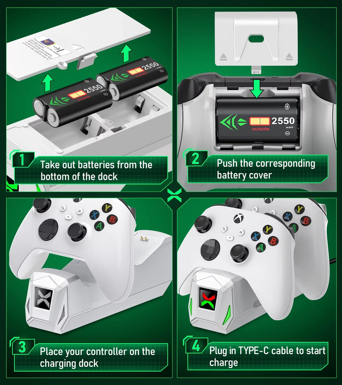 Accessories-White Controller 2x2550mAh Packs Dock Xbox Station Controller with Charger,Xbox Rechargeable Charging X|S One/Series Xbox Battery for