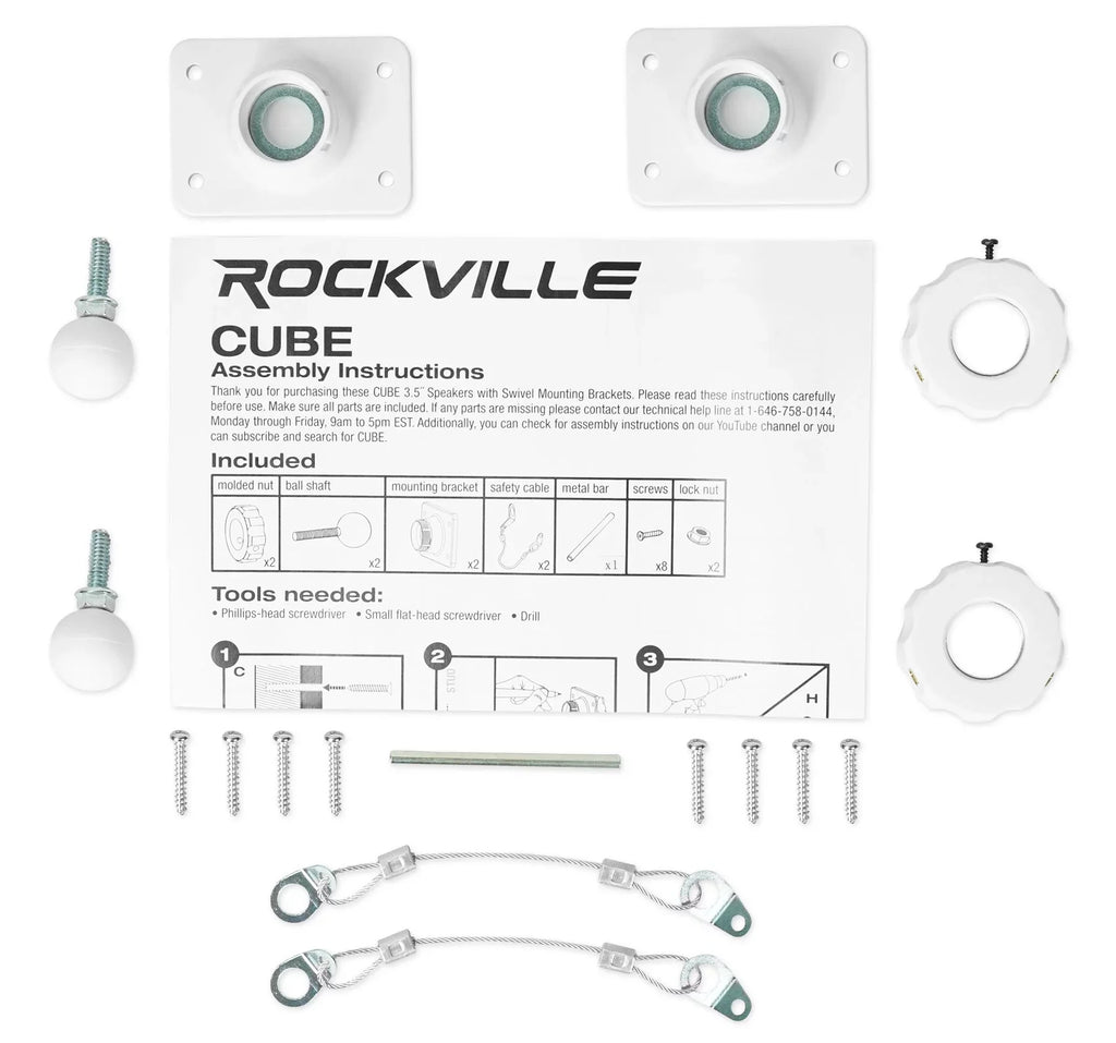 White 4-Room Wall Rockville Speakers Audio Home RPA40BT Receiver+(8) Cube Kit