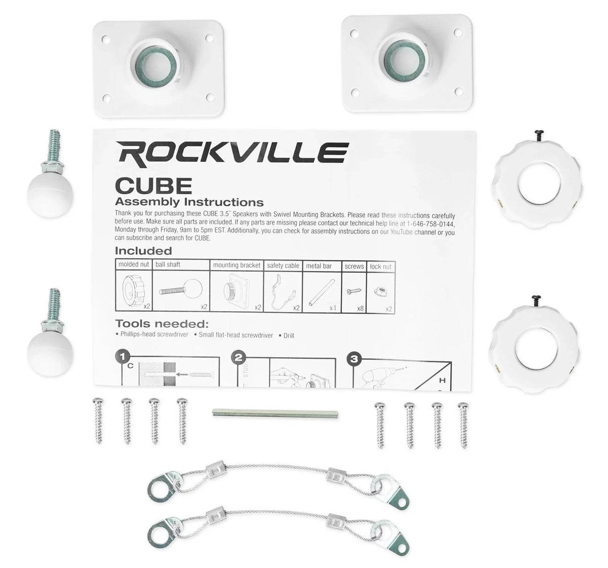 White 4-Room Wall Rockville Speakers Audio Home RPA40BT Receiver+(8) Cube Kit