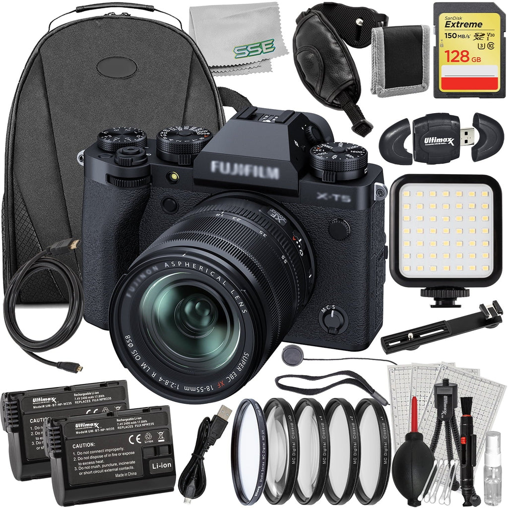 Bundle) More (Black) Batteries Card, X-T5 Memory FUJIFILM Bundle Extreme Advanced - (35pc Ultimaxx Lens Much & 18-55mm Replacement Includes: 128GB 2x with