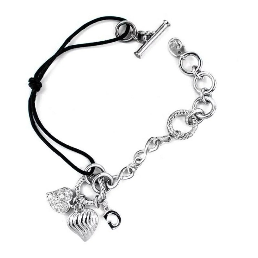 CL107B03 Silver Watches cm) Black Sterling silver GC Leather Ladies'Bracelet (19