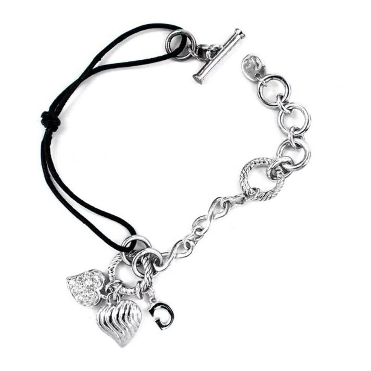 CL107B03 Silver Watches cm) Black Sterling silver GC Leather Ladies'Bracelet (19