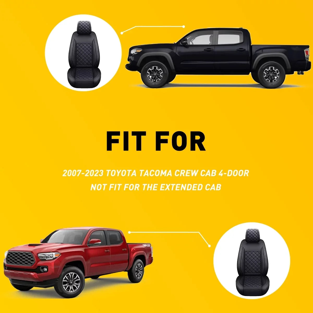 Set Toyota (Full Cab Full Seat for Leather 2007-2023 Covers Set, Black) With Crew Tacoma Fit Car Waterproof