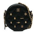 Pre-Owned Round Bag Leather (Good) Lambskin Lucky Crossbody Unisex Charms Chanel Authenticated Black