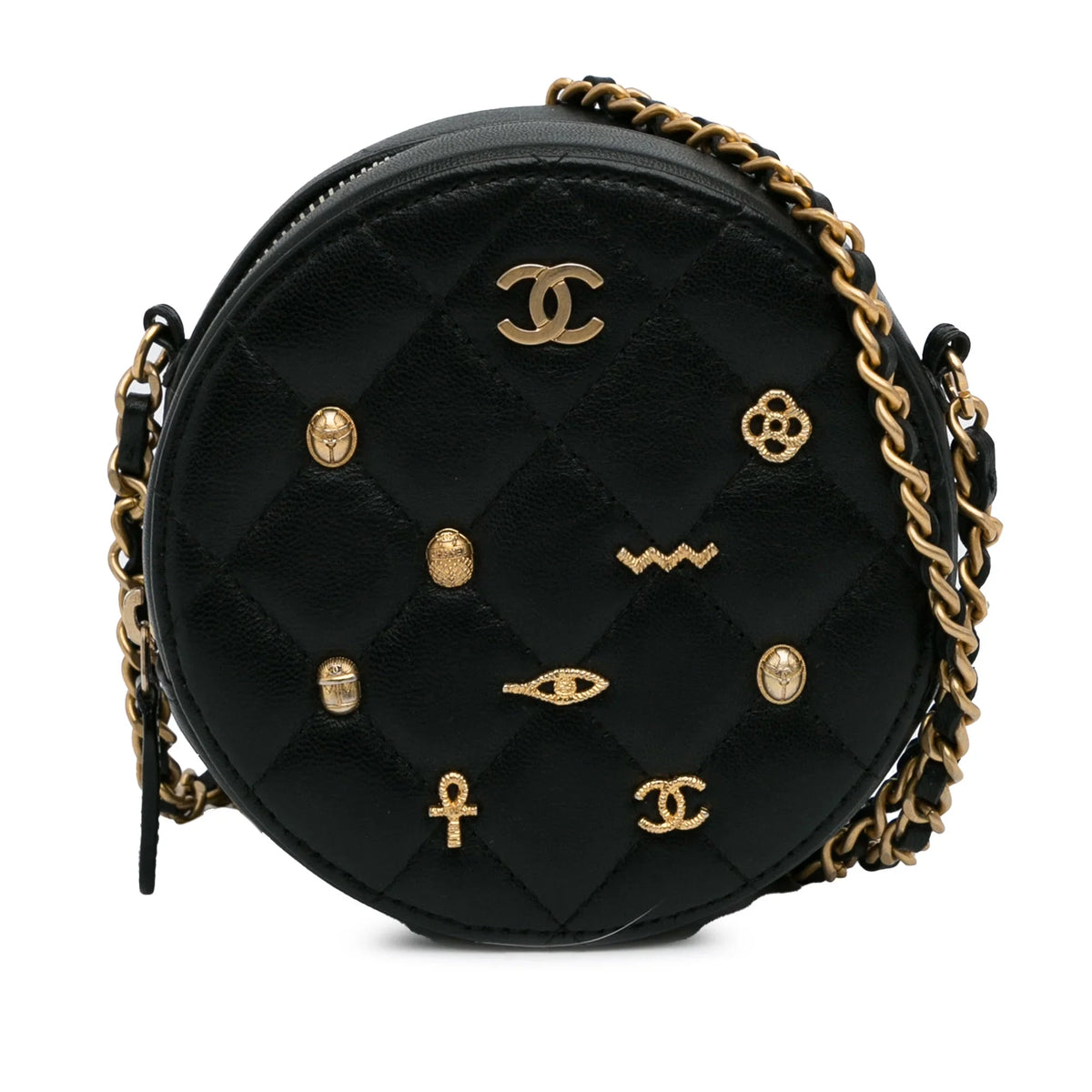 Pre-Owned Round Bag Leather (Good) Lambskin Lucky Crossbody Unisex Charms Chanel Authenticated Black