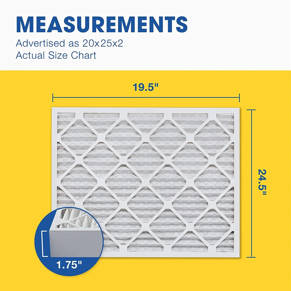 12 19 Pk 20X25x2 Air 13 X Filter, 1/2" X 24 Filter, (tual Furne 1 1/2" MERV Size: Pleated Air 3/4")