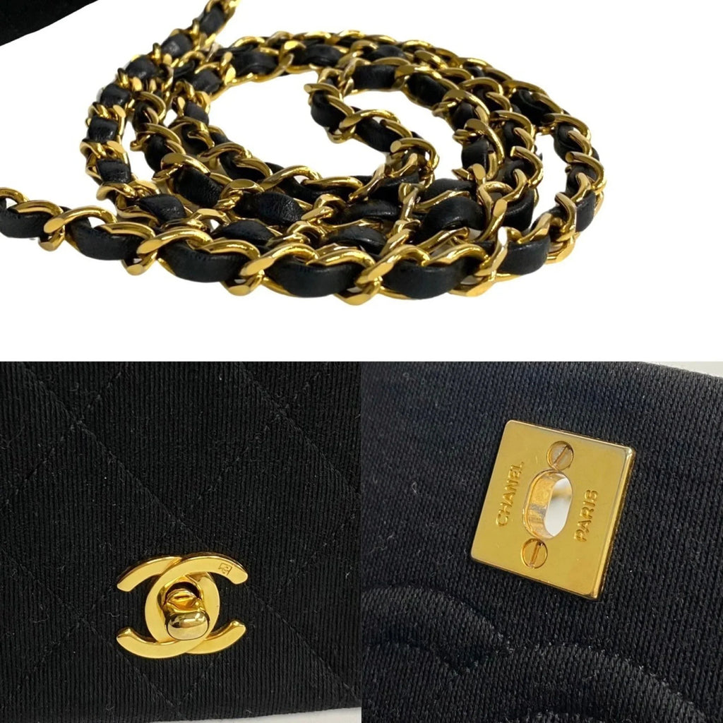 Bag Lambskin Turnlock Flap Chain Shoulder Pre-Owned (Good) Black CHANEL Matelasse 73960 Full Cotton