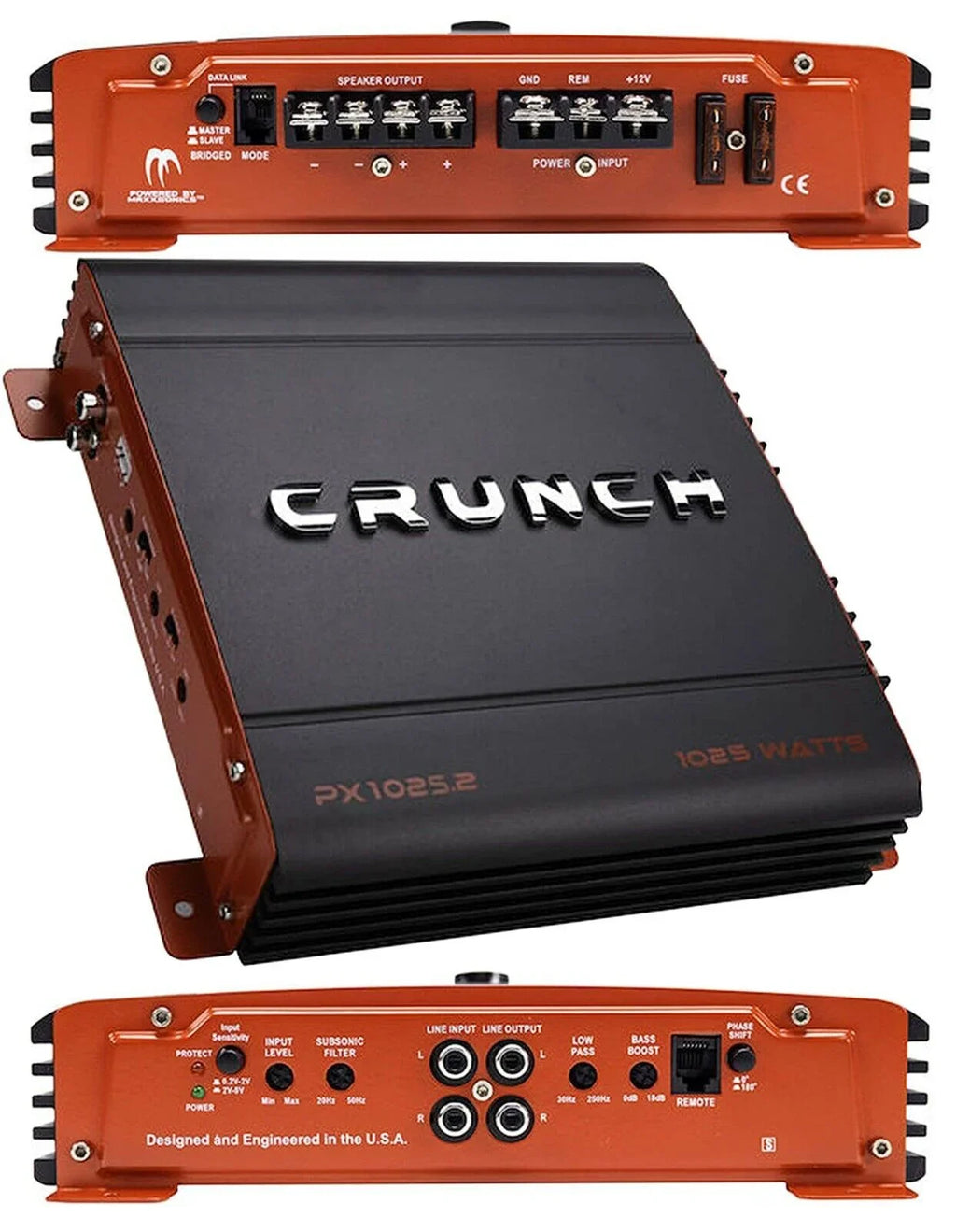 Stereo 1000W X Band 2 CH Crunch Car Power New Amplifier Bundle Audio Class-AB PX-1025.2