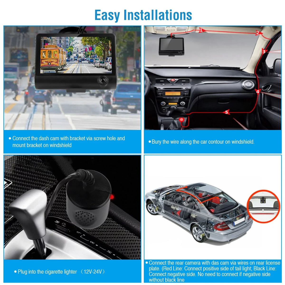 Rear Recording Motion G-Sensor Cam with Detection Front Dash Touch 1080P and iMouTEK Loop 4in Car Camera Dash Camera Screen