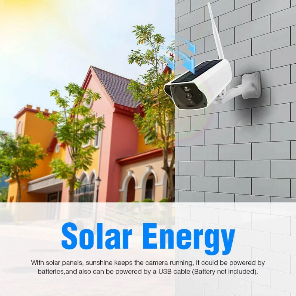WiFi Surveillance Camera, Solar Battery Cameras, IP Waterproof, Powered Camera Energy 1080P Security Detection, Powered, Motion Wireless Rechargeable Video Outdoor