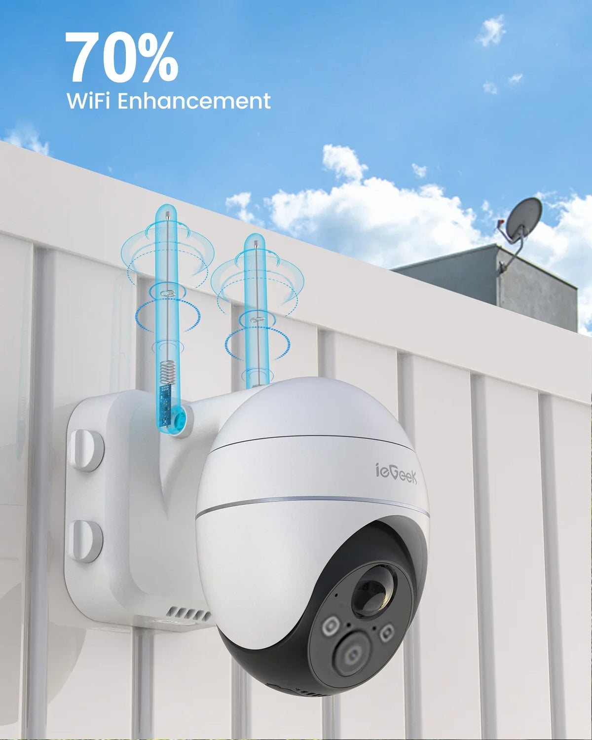Wireless Detection, Spotlight, Vision, Solar Surveillance Outdoor Home Motion with View Night Security Solar PIR Powered Alexa WiFi 360° Cameras Camera, Color PTZ Outdoor, Battery 2K/3MP Work