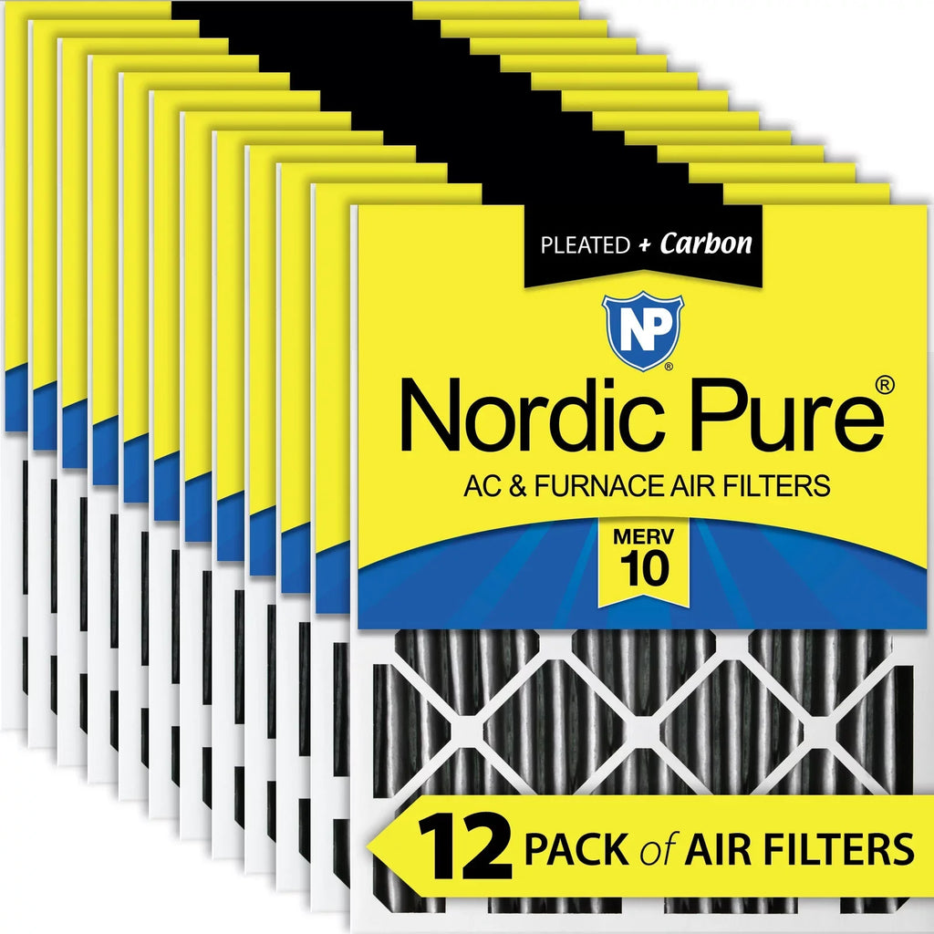 12 Pack MERV Nordic 20x20x2 10 Air Pure Carbon Plus Pleated Filters Pleated