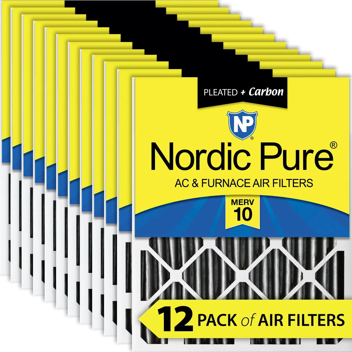 12 Pack MERV Nordic 20x20x2 10 Air Pure Carbon Plus Pleated Filters Pleated
