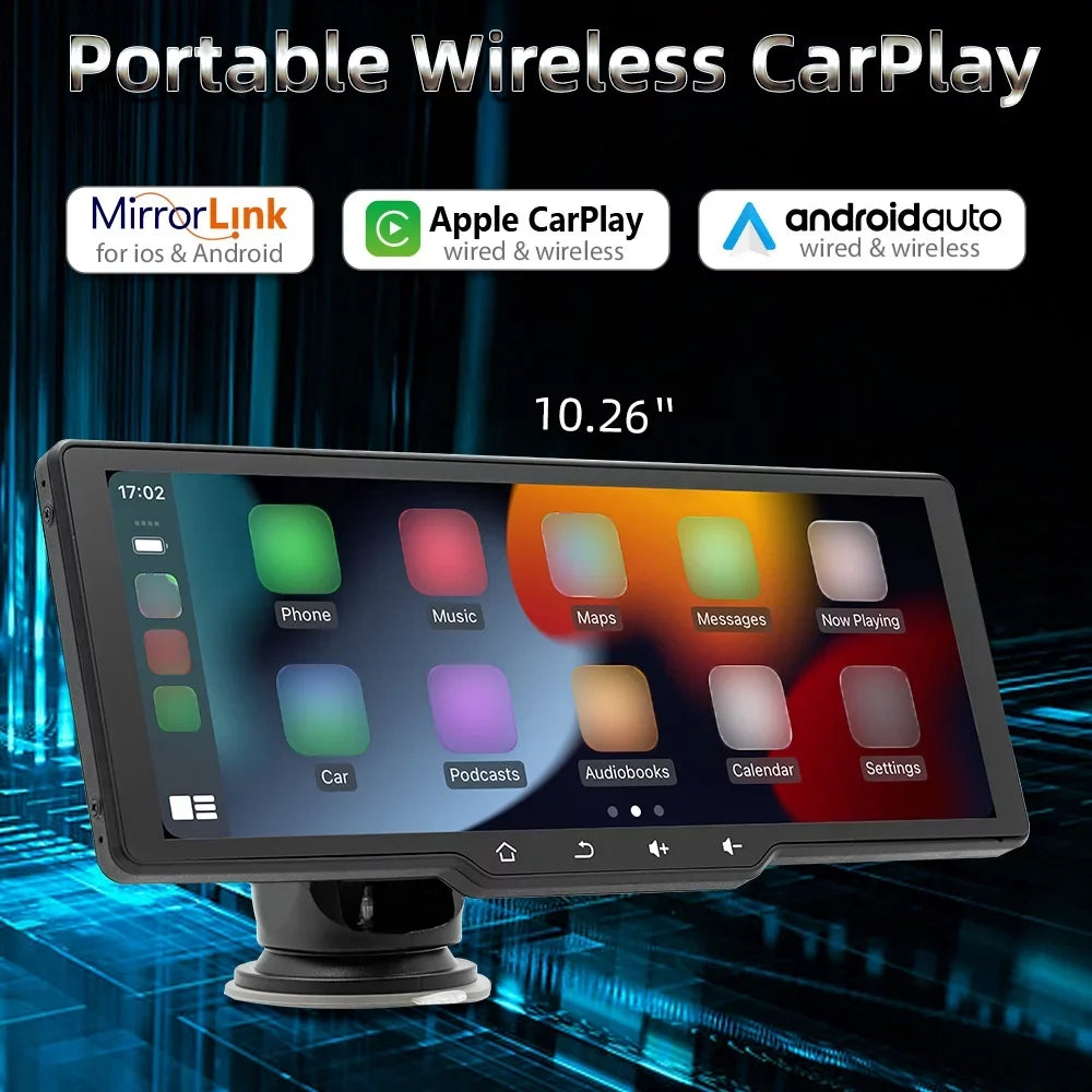 Camcorder, Player， Control APP Portable Car CarPlay, Auto Mobilephone Video Recorder, Wireless 10.26in Car Camera, Car Multi-language Rearview Apexeon