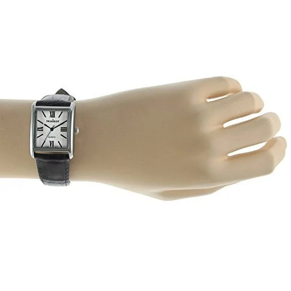 roman women's 3036bl watch silver peugeot numeral tank band blue leather