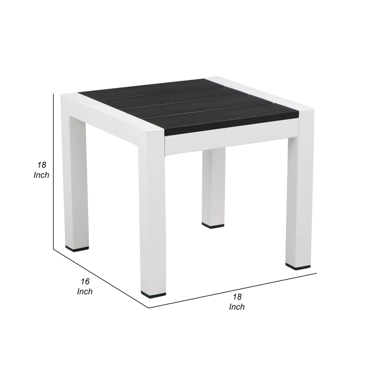18 Side Josh Aluminum Polyresin Table, Inch Frame- Black Jet Sherpi Saltoro Planks, End