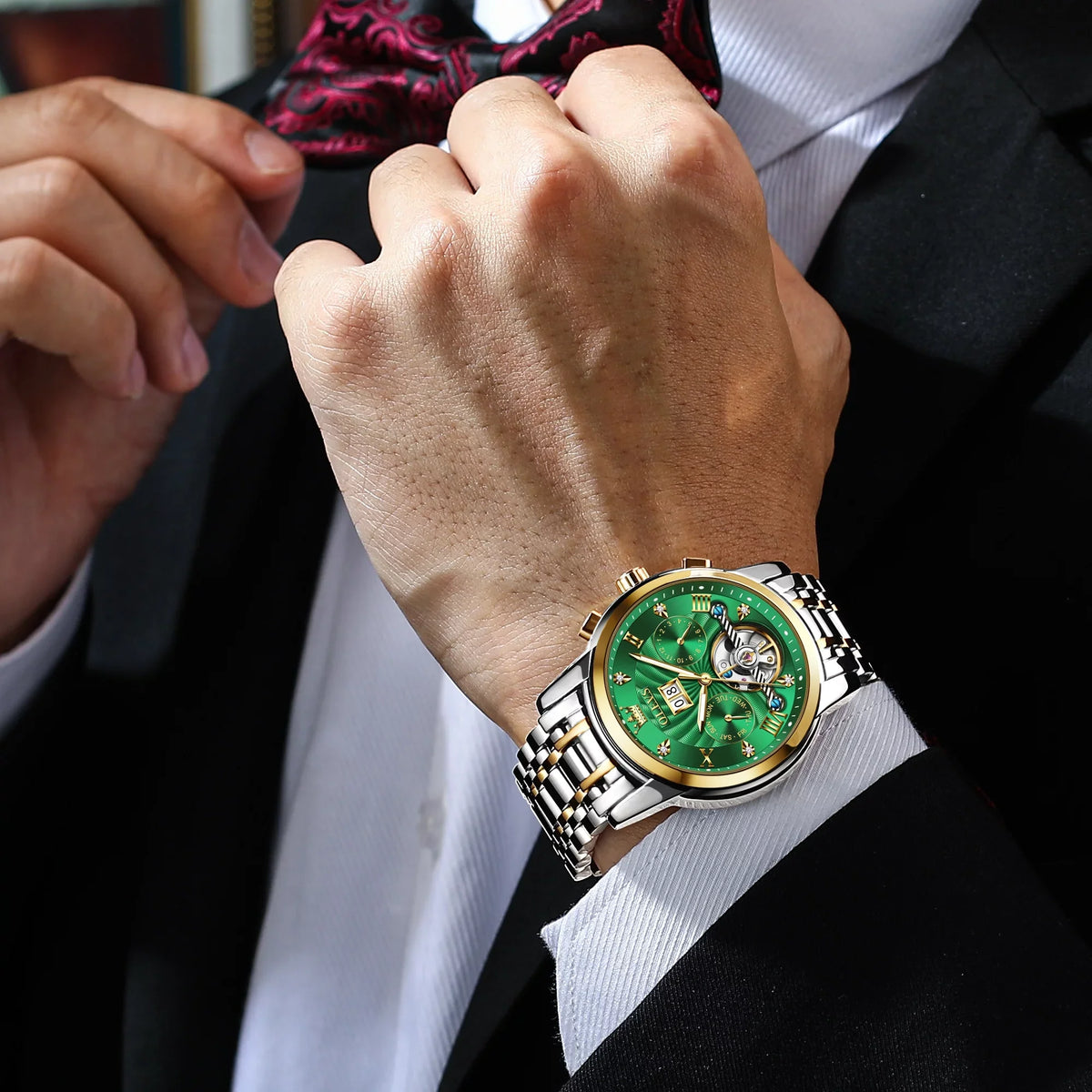 Diamond Watches Luxury Dress Mens Stainless Steel Skeleton OLEVS Automatic Watches Men Self-Winding for Band Business
