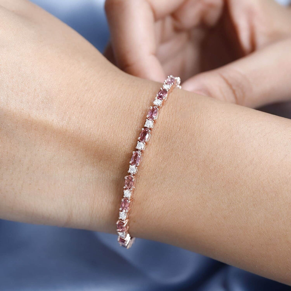 Vermeil Silver Sterling Plated Jewelry 925 Rose for 5.74 Gifts Ct Size Shop Moissanite Oval Mom Birthday Bracelet 8" Day Mothers Tourmaline Gold LC