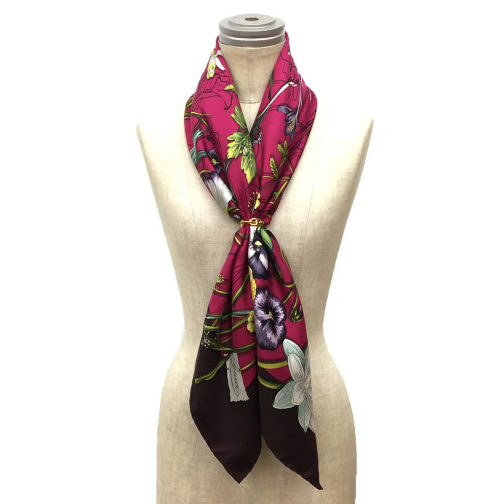 (Like Bordeaux Pre-Owned Flora 100% Silk x aq9410 GUCCI Muffler Large Gucci New) Pink Scarf Print Flower Carre
