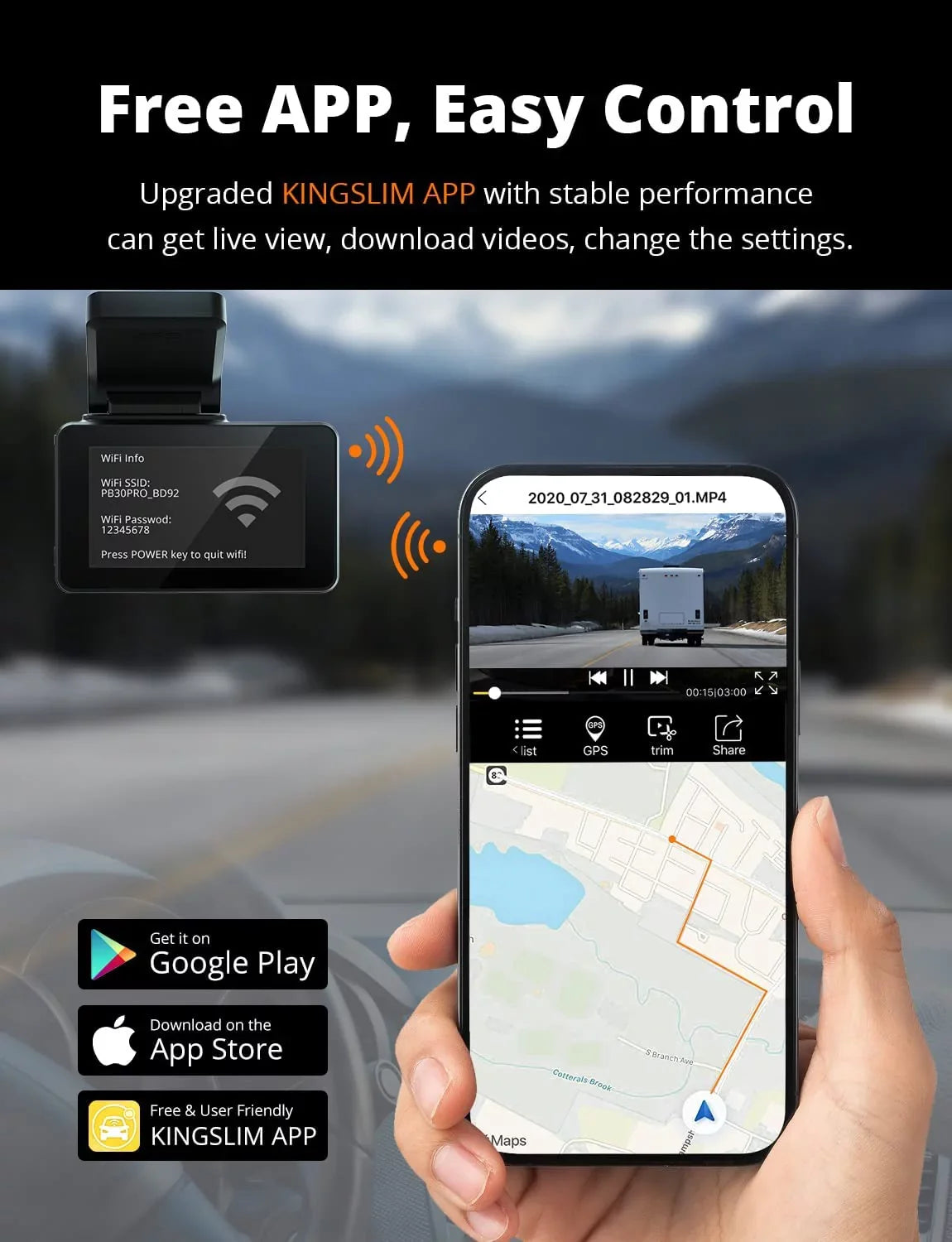 Cars Inch Dash KINGSLIM D4 Cam, 3 Rear 4K for Support IPS with Front 1080P Dual Max and Screen, & 256GB Camera