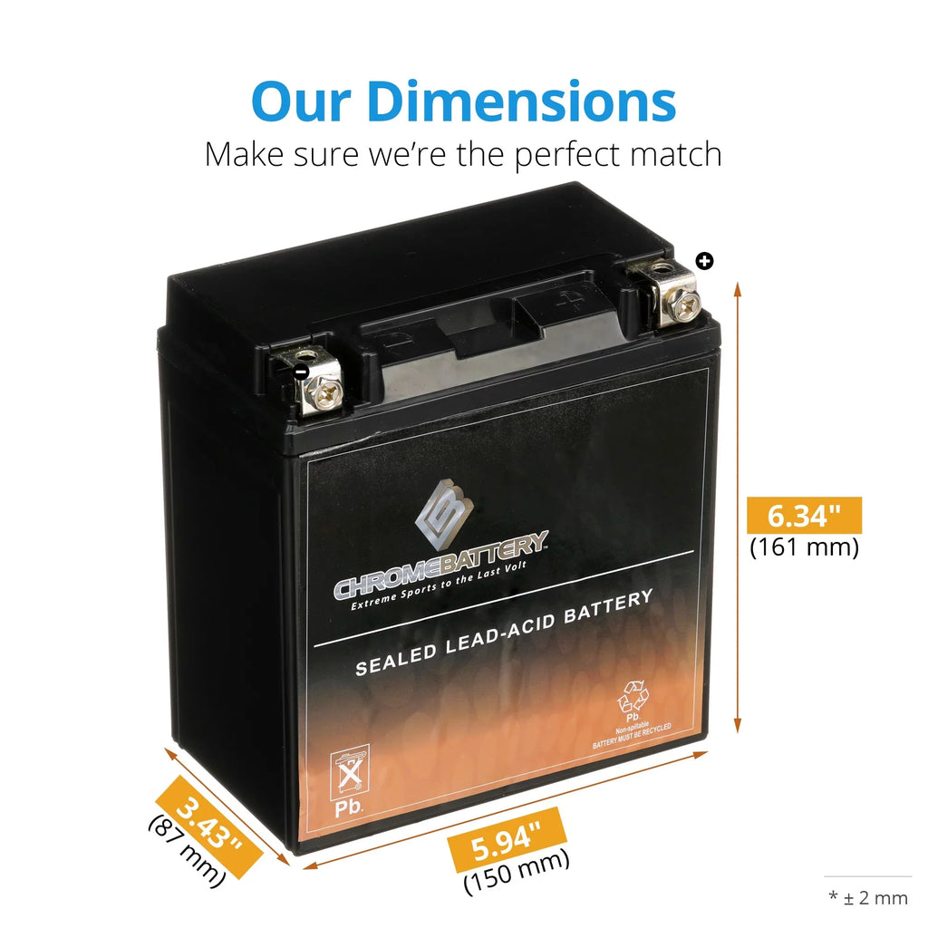 for 230 Boulevard Suzuki YTX16-BS Marauder Ah, 1600cc Battery CCA) Motorcycle M95 12 (16-BS Battery 2005 Volt,14 Chrome