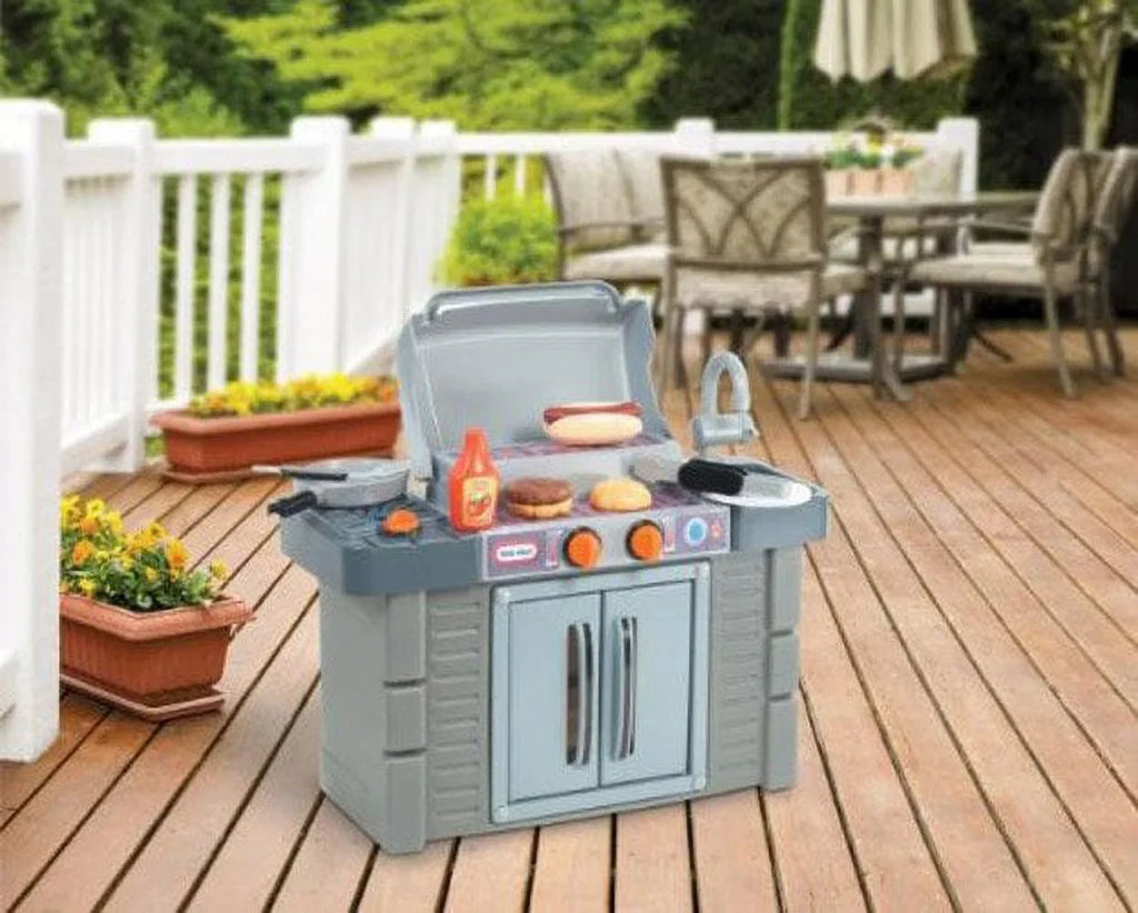 Kids Pretend Grow 2 Tikes BBQ Girls 8-Piece Grill Cook Little 3 Toddlers 4+ Playset, Toys Kitchen Ages For Boys Gray, Play 'n