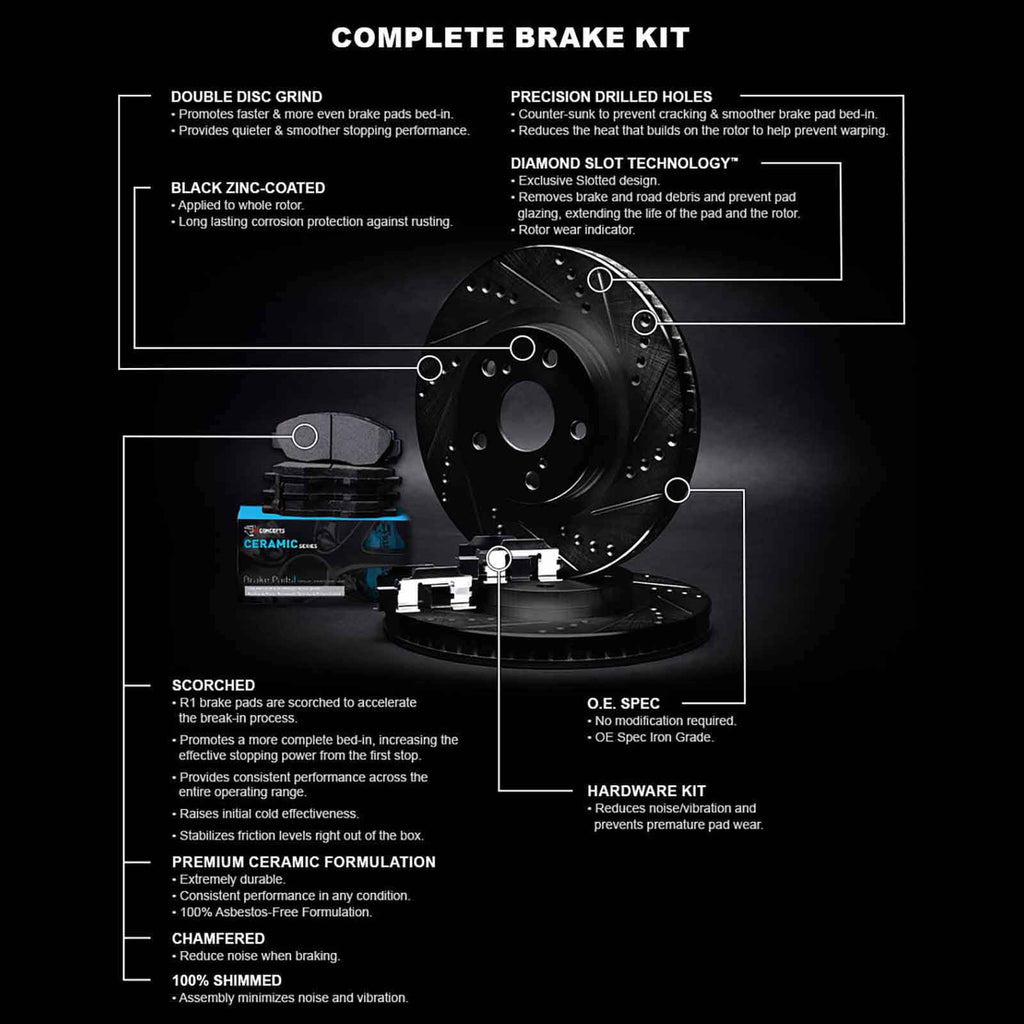 Rotors and Kit Brake Pads| Pads Rotors Ceramic Kit R1 |Front Brake Brakes Concepts Brake and WHWH1-39025 Rotors Pads| |Hardware Front and