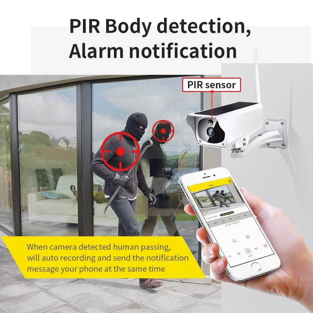 WiFi Surveillance Camera, Solar Battery Cameras, IP Waterproof, Powered Camera Energy 1080P Security Detection, Powered, Motion Wireless Rechargeable Video Outdoor