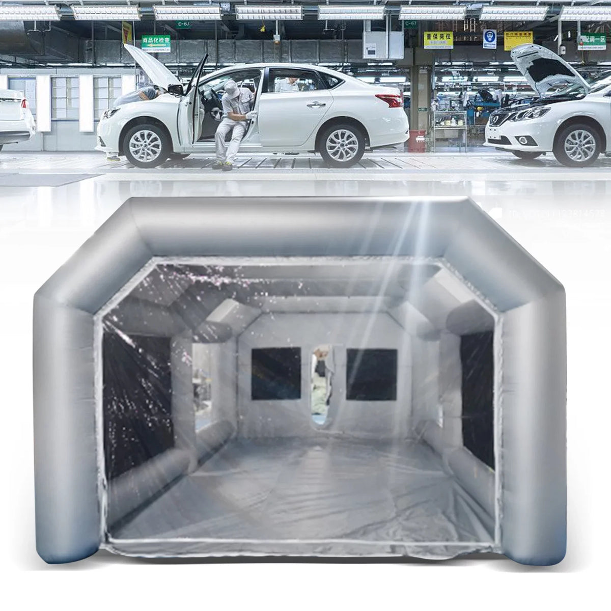 Windows Built-in Paint 26x13x10ft Inflatable Spray Portable Blower Spray Mobile Filter Booth System Paint PVC Air Miumaeov Spray Tent Paint and Transparent with Giant Inflatable Booth