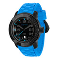 Quartz Men's Black IP Case Steel Blue Swiss GR33000 50mm Watch Sobe Tech Dial Band Silicone