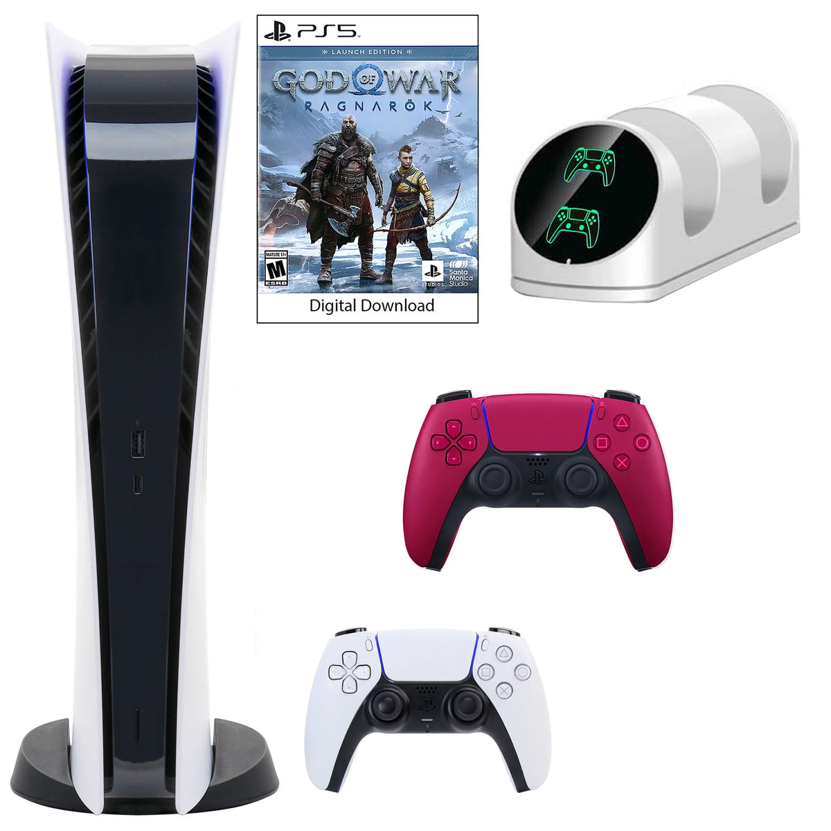 Red Extra Console PlayStation Dual Controller with Charging Dock Sony Digital 5 GOW Dualsense and
