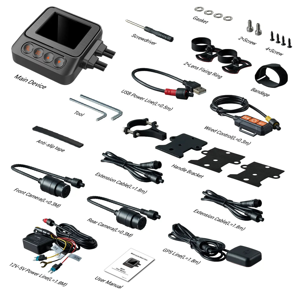 GPS, Wi-Fi, Dash Max Wired ZOMFOM Race 60fps Camera, Cam Wide and Waterproof 256GB LCD Front Angle 30fps/1080P up 150° Mode, All Dual Rear to Motorcycle MD20 2K and Remote, with 2'' EIS