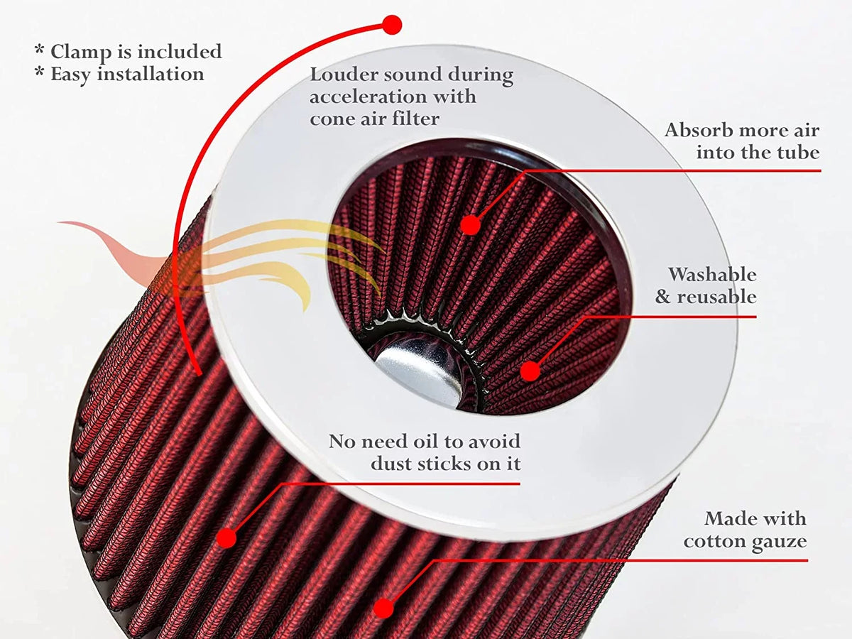 Rtunes Ram Air Intake + Racing For Short Lancer Compatible 2.0L 02-07 Mitsubishi Kit Combo Filter RED
