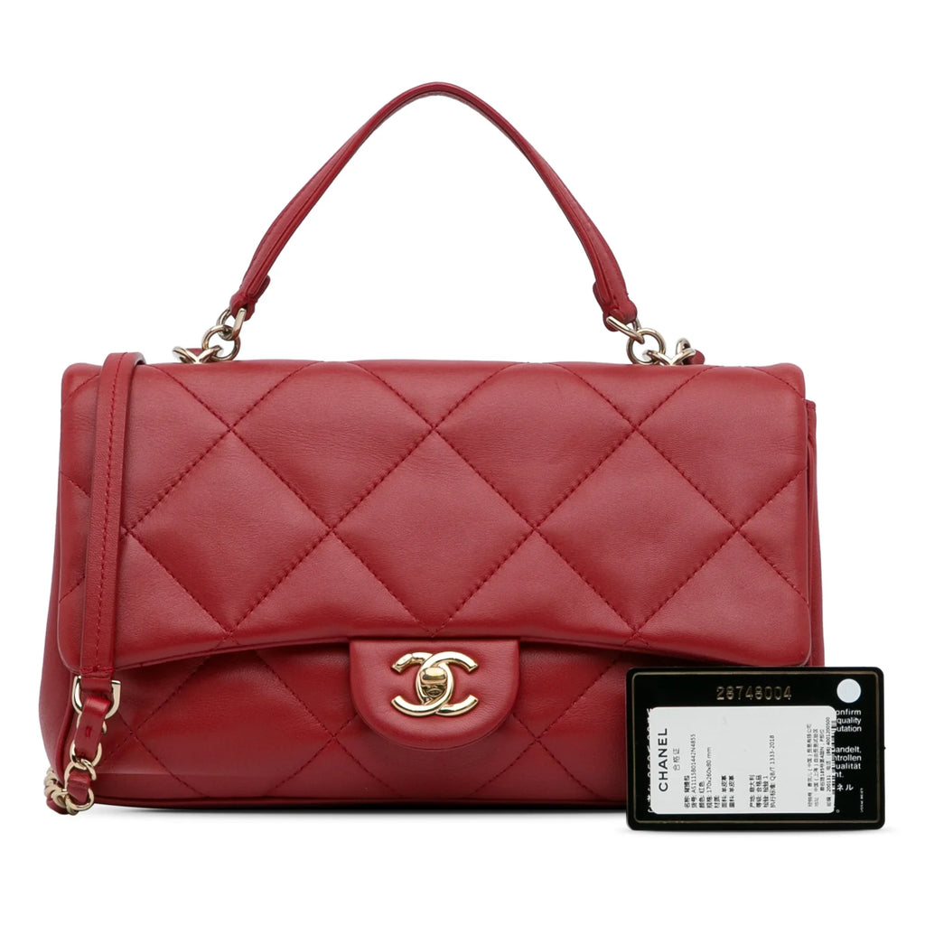 Lambskin Small (Good) Satchel Authenticated Red Flap Unisex Bag Chanel Leather Carry Easy Pre-Owned