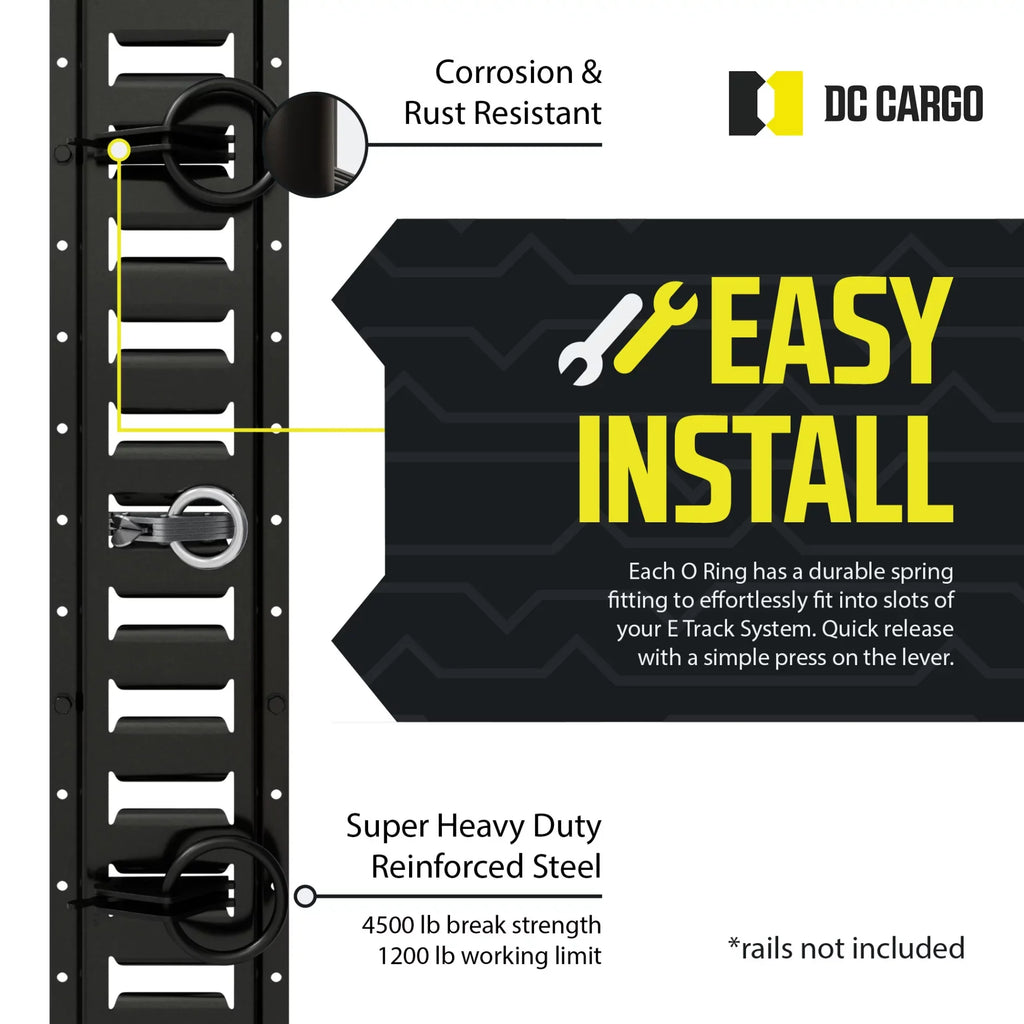 "20 Ring Rails Track TieDown O Van, Pickup" in w/ Tie E-Track Down System Fittings, to Anchors Spring Truck, Trailer, E Tie-Down ETrack Cargo Loads Enclosed/Flatbed Steel,