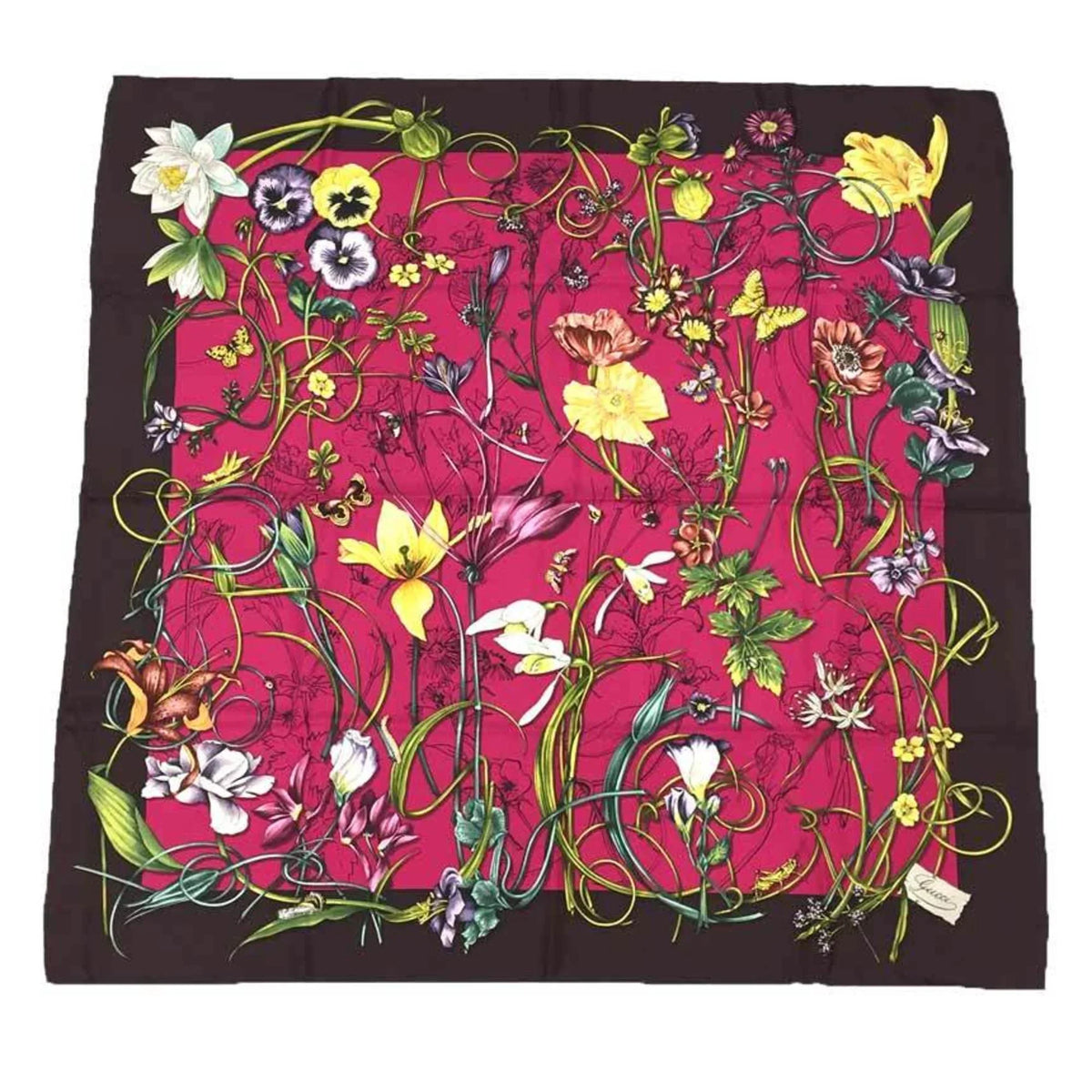 (Like Bordeaux Pre-Owned Flora 100% Silk x aq9410 GUCCI Muffler Large Gucci New) Pink Scarf Print Flower Carre