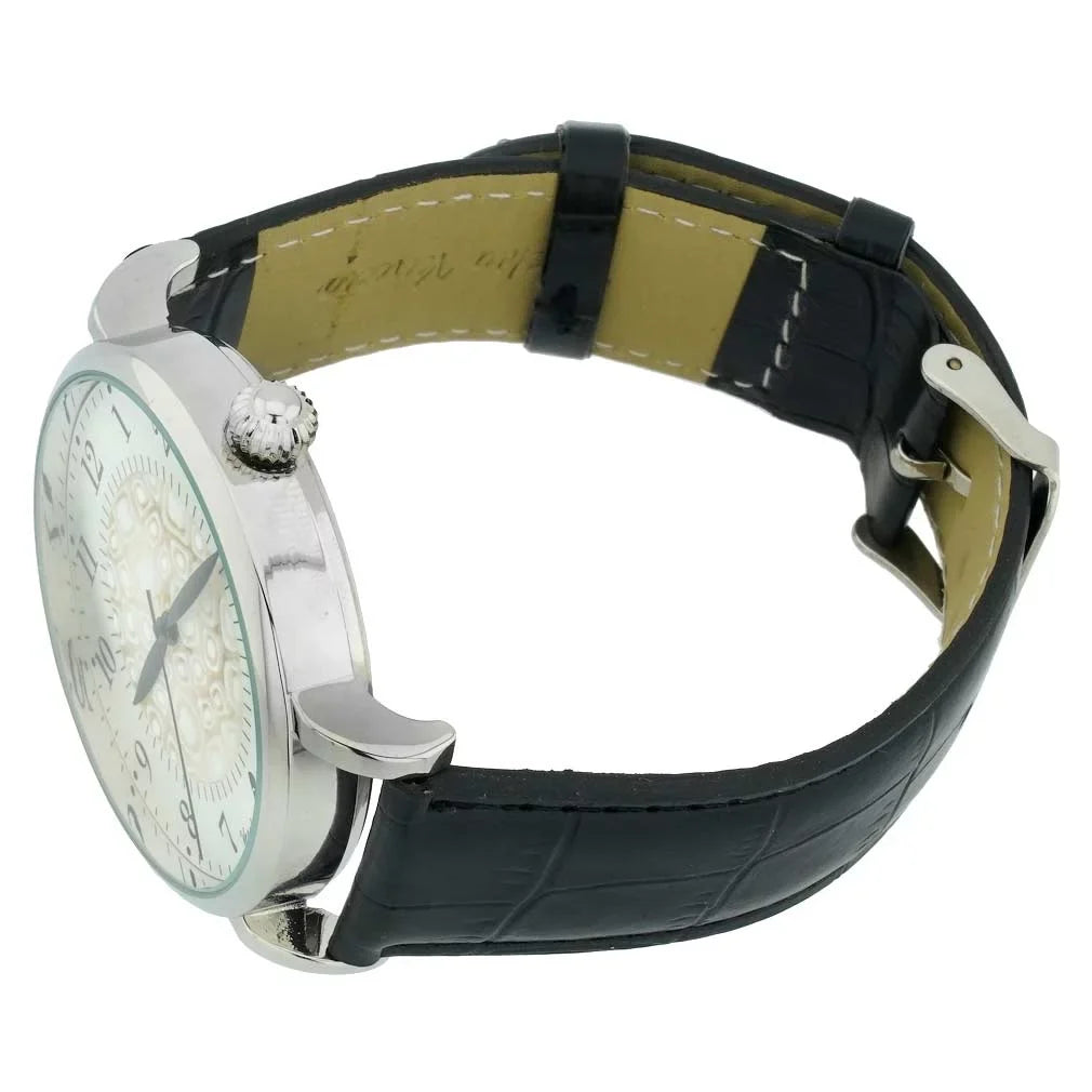 '- Men's GlassOfVenice Watch Band Black Millefiori Leather White and With Murano Glass