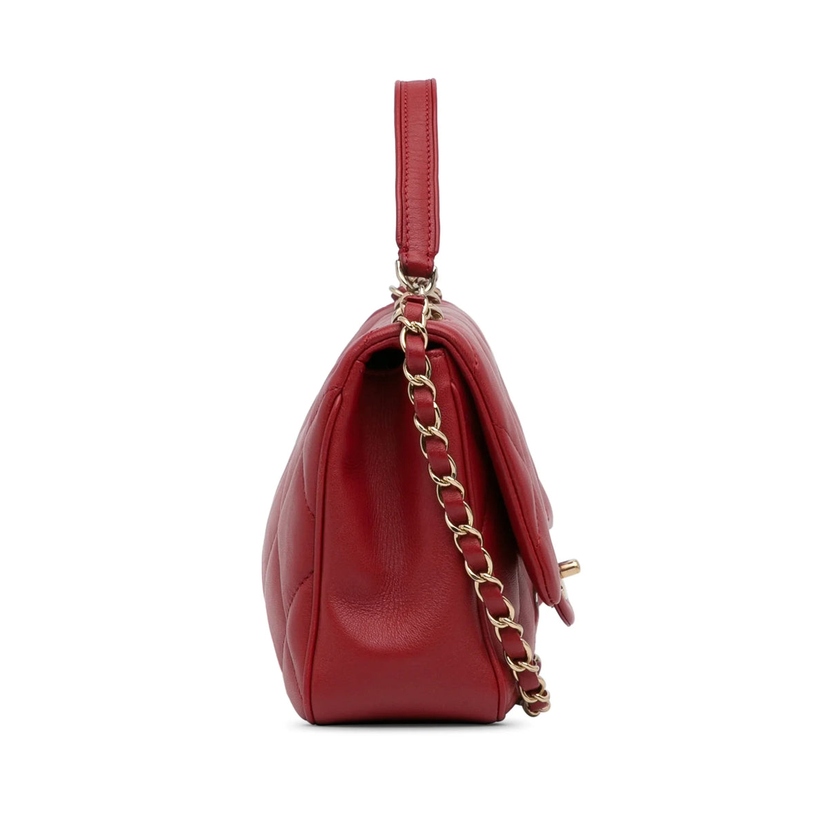 Lambskin Small (Good) Satchel Authenticated Red Flap Unisex Bag Chanel Leather Carry Easy Pre-Owned