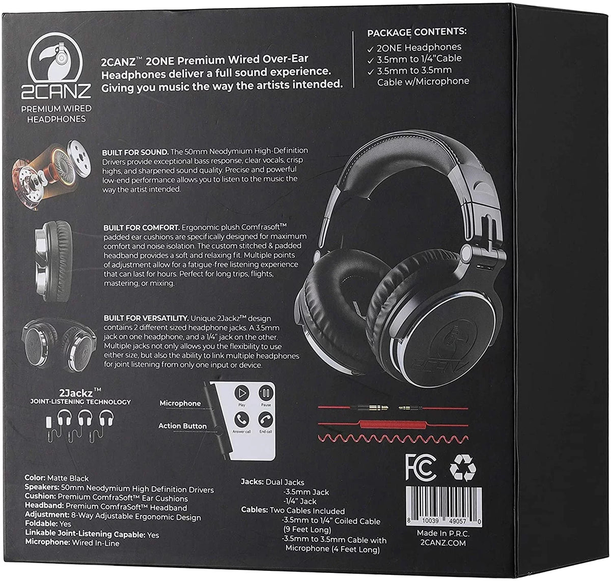 Over-Ear DJ 2ONE Professional Headphones, Black, 2CANZ