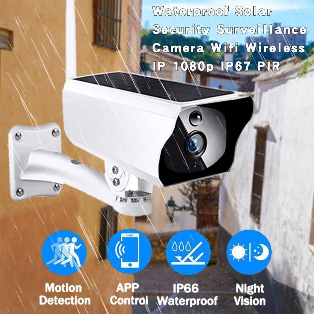 WiFi Surveillance Camera, Solar Battery Cameras, IP Waterproof, Powered Camera Energy 1080P Security Detection, Powered, Motion Wireless Rechargeable Video Outdoor