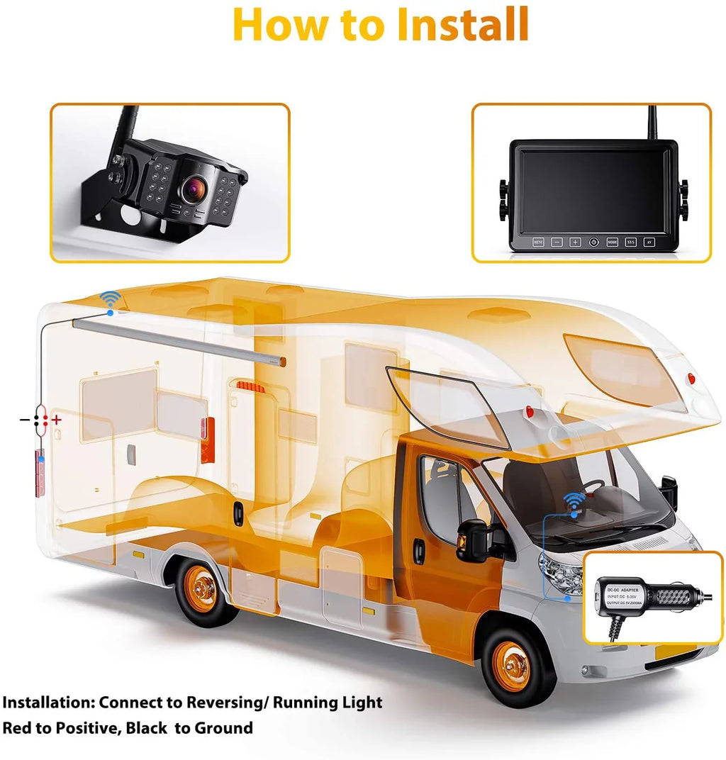 DVR Wireless Trailer, Camper, Pickup Monitor Xroose for RV 7” Rear + Range Button Camera Backup Long View Truck Extra 1080P with Signal Touch Camera CM1 Monitor Kit Recorder Motorhome for