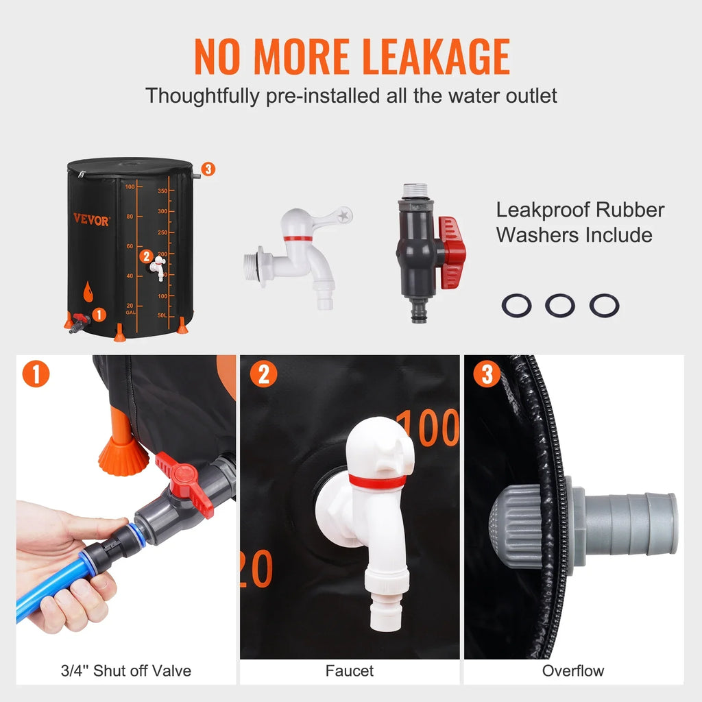 Including 100 Gallon Container Storage Kit, System Rainwater Collection Overflow Rain PVC Portable Barrel, Large and Water Tank Collapsible BENTISM Spigots Capacity,
