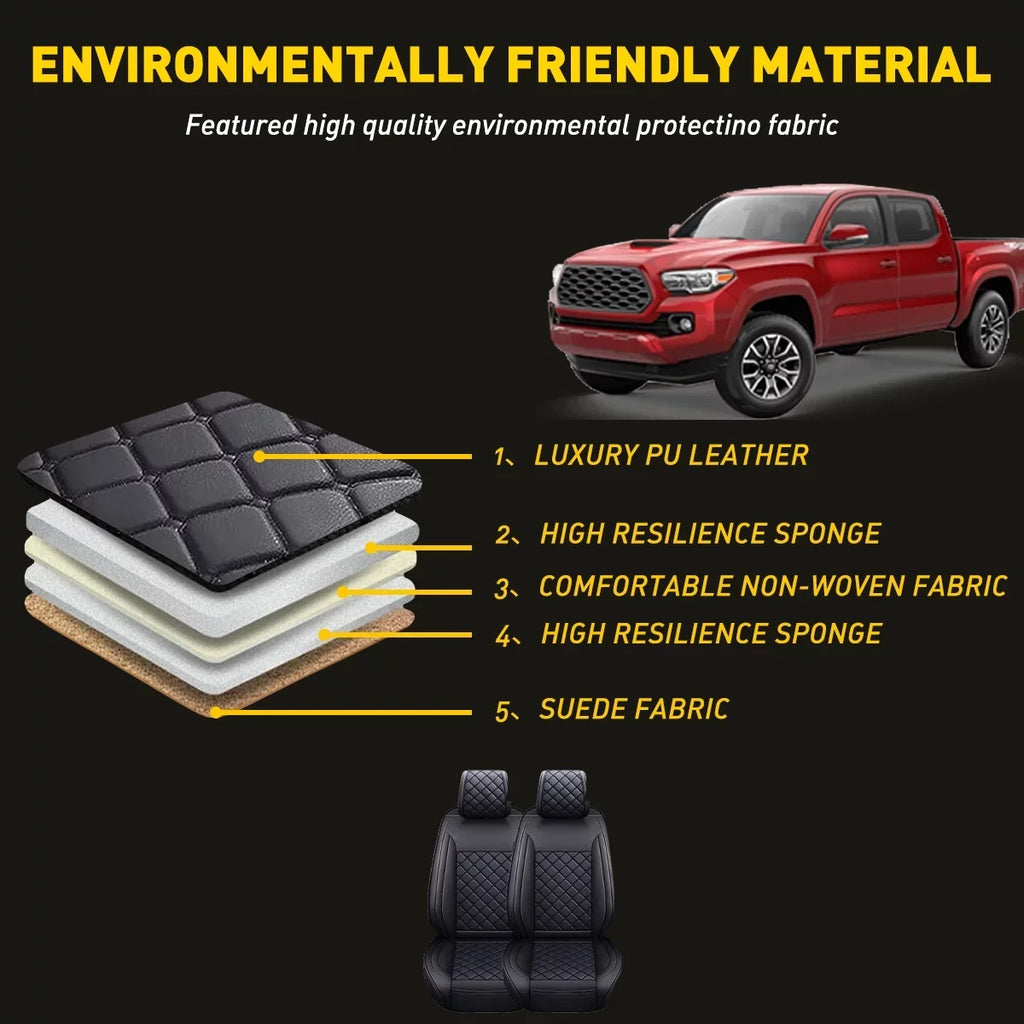 Set Toyota (Full Cab Full Seat for Leather 2007-2023 Covers Set, Black) With Crew Tacoma Fit Car Waterproof