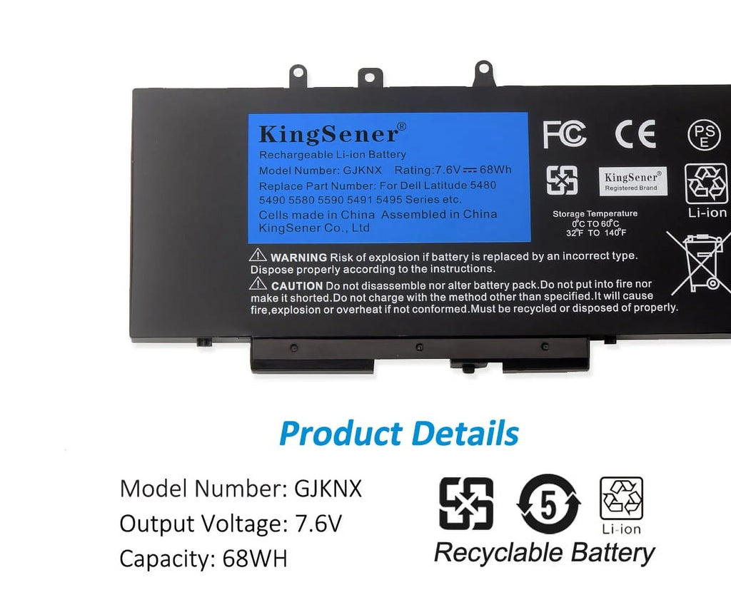 Battery Dell 5580 DELL For 5590 For 5490 GD1JP 5480 GJKNX Laptop Latitude Precision M3520 M3530 68WH 7.6V Kingsener