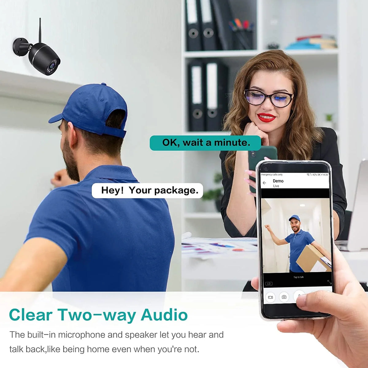Cameras, Two-Way Bullet Full for Detection with Cloud, Card Alexa Audio, Case WiFi Cameras Camera Waterproof 2 Security Pack Security 1080P Metal Home SD Outdoor Compatible Motion Alert,